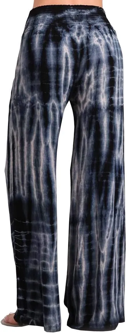HEYHUN Womens Palazzo Pants Tie Dye Boho Gauze Casual & Lounge Wide Leg Bottoms S-XL