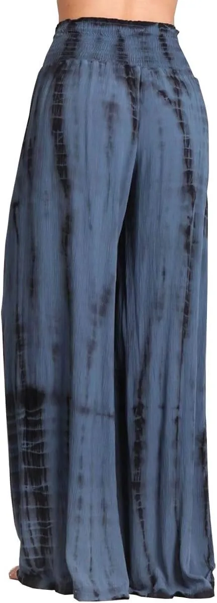 HEYHUN Womens Palazzo Pants Tie Dye Boho Gauze Casual & Lounge Wide Leg Bottoms S-XL