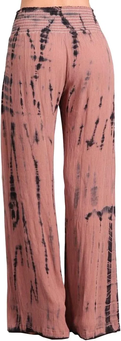 HEYHUN Womens Palazzo Pants Tie Dye Boho Gauze Casual & Lounge Wide Leg Bottoms S-XL
