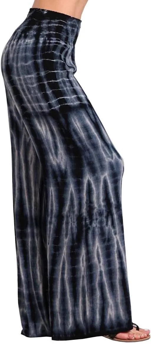 HEYHUN Womens Palazzo Pants Tie Dye Boho Gauze Casual & Lounge Wide Leg Bottoms S-XL