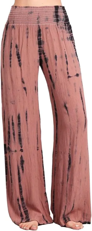 HEYHUN Womens Palazzo Pants Tie Dye Boho Gauze Casual & Lounge Wide Leg Bottoms S-XL
