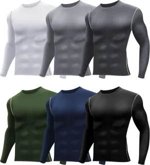 Hicarer 6 Pack Men's Athletic Compression Shirts Long Sleeve Workout Running Undershirt Thermal Sport Base Layer Top