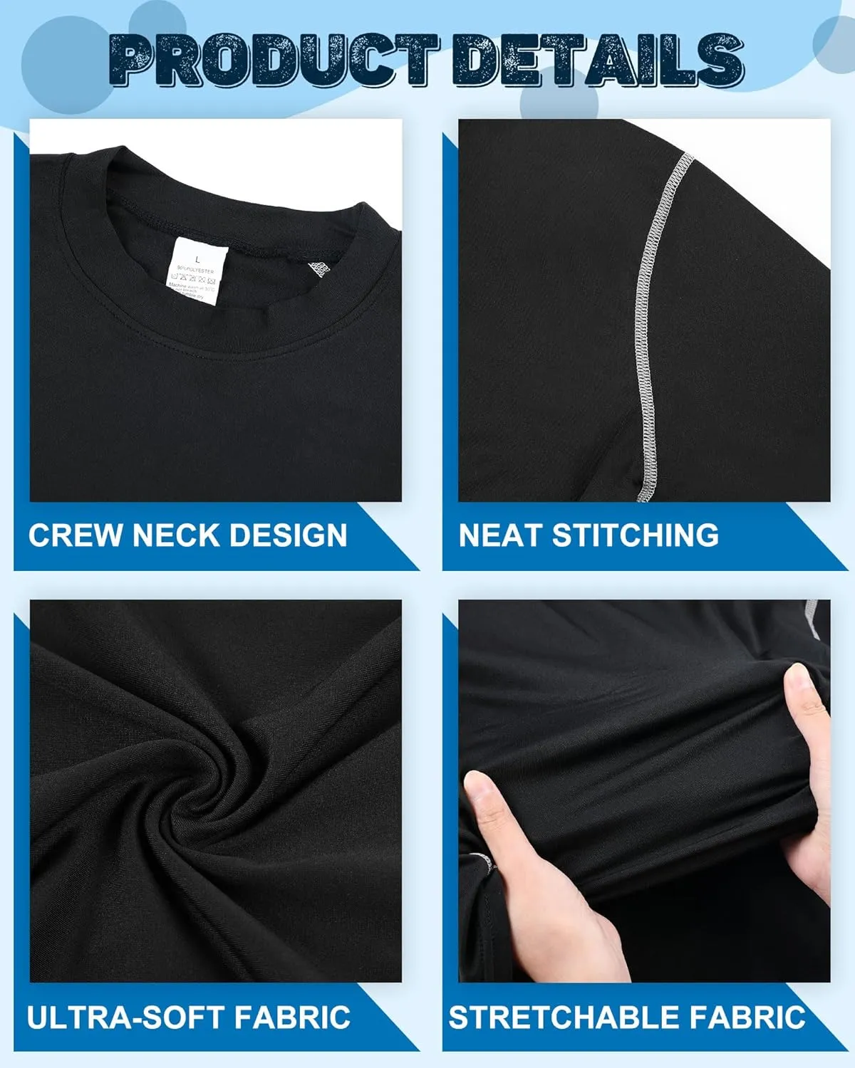 Hicarer 6 Pack Men's Athletic Compression Shirts Long Sleeve Workout Running Undershirt Thermal Sport Base Layer Top