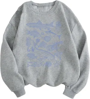 Hilinker Women's Graphic Crewneck Sweatshirts Casual Loose Long Sleeve Pullover Tops