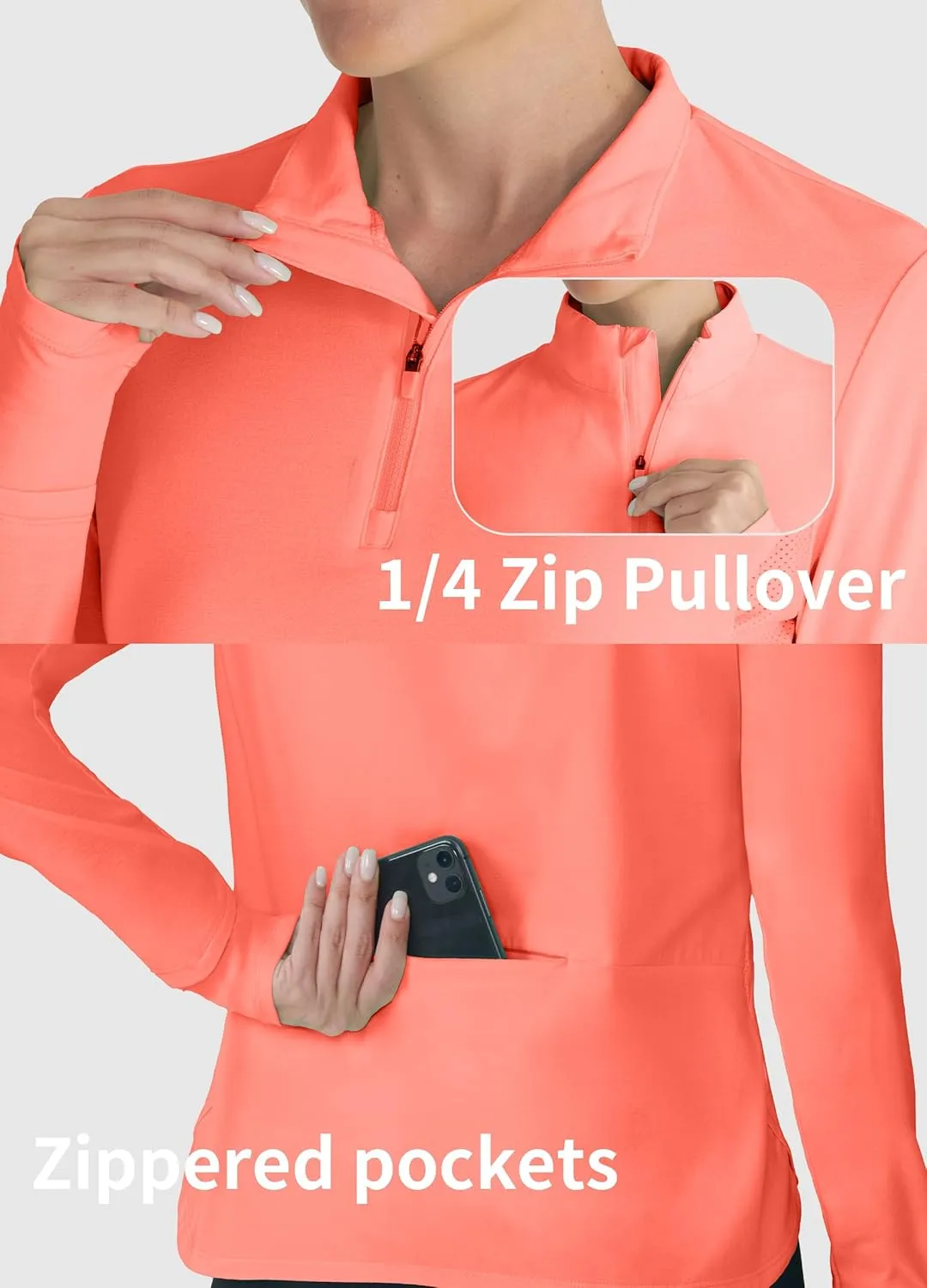 Hiverlay Women's Quick Dry Shirts Long Sleeve for Running Hiking Workout UPF50  Lightweight Pullover Top with Pocket
