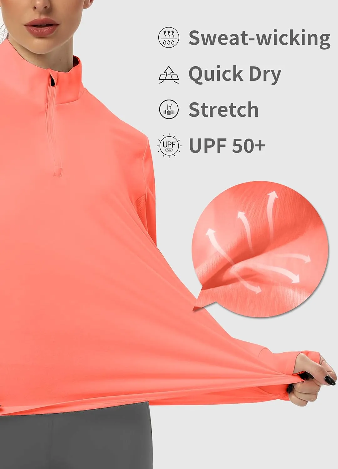 Hiverlay Women's Quick Dry Shirts Long Sleeve for Running Hiking Workout UPF50  Lightweight Pullover Top with Pocket