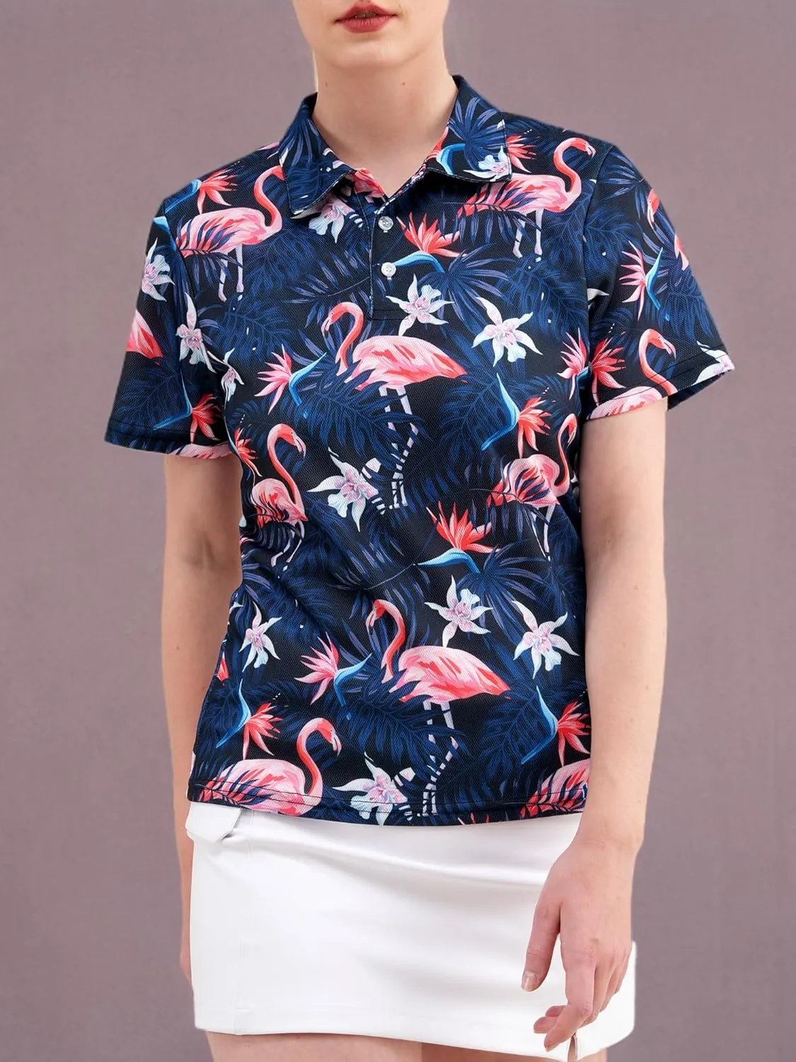 HIVICHI Funny Golf Shirts for Women Cute Crazy Print Short Sleeve Moisture Wicking Womens Polo Shirt