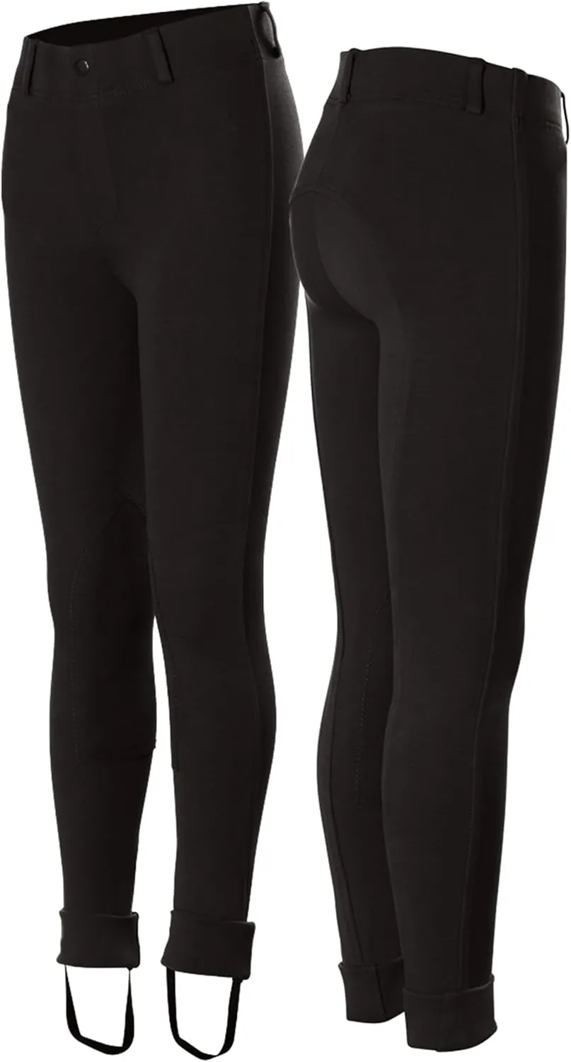 HORZE Nora Girls Riding Pants with Leather Knee Patch | Kids Equestrian Girls Jodhpurs Breeches | Size Chart in Images