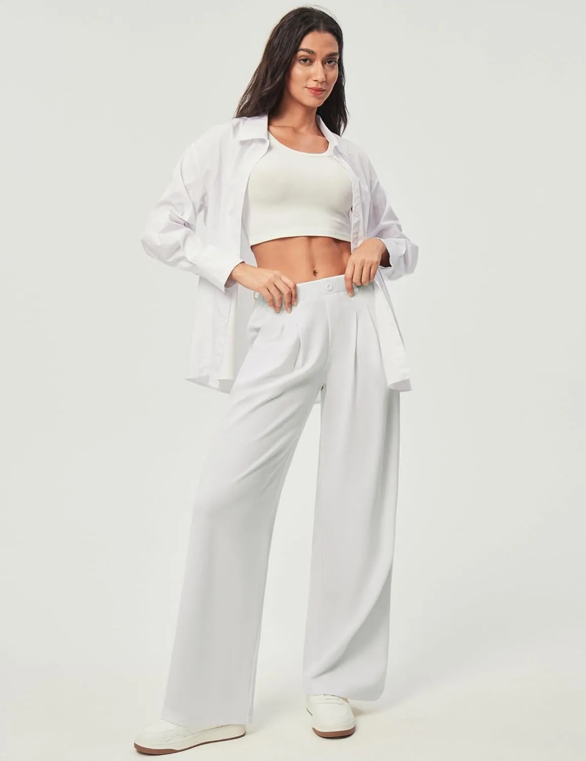 IUGA Wide Leg Pants Woman Pull on Stretchy Work Dress Pants High Waisted Business Casual Trousers Slacks 26''/28''