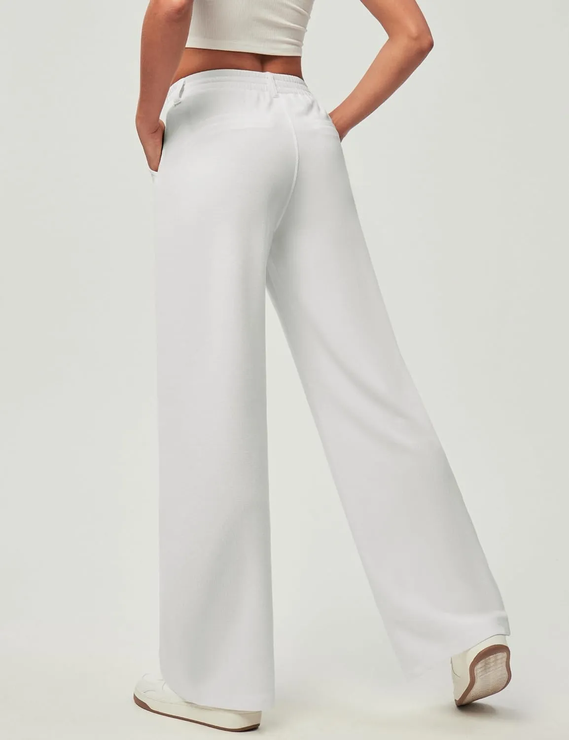 IUGA Wide Leg Pants Woman Pull on Stretchy Work Dress Pants High Waisted Business Casual Trousers Slacks 26''/28''
