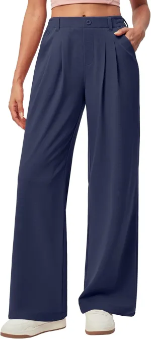 IUGA Wide Leg Pants Woman Pull on Stretchy Work Dress Pants High Waisted Business Casual Trousers Slacks 26''/28''