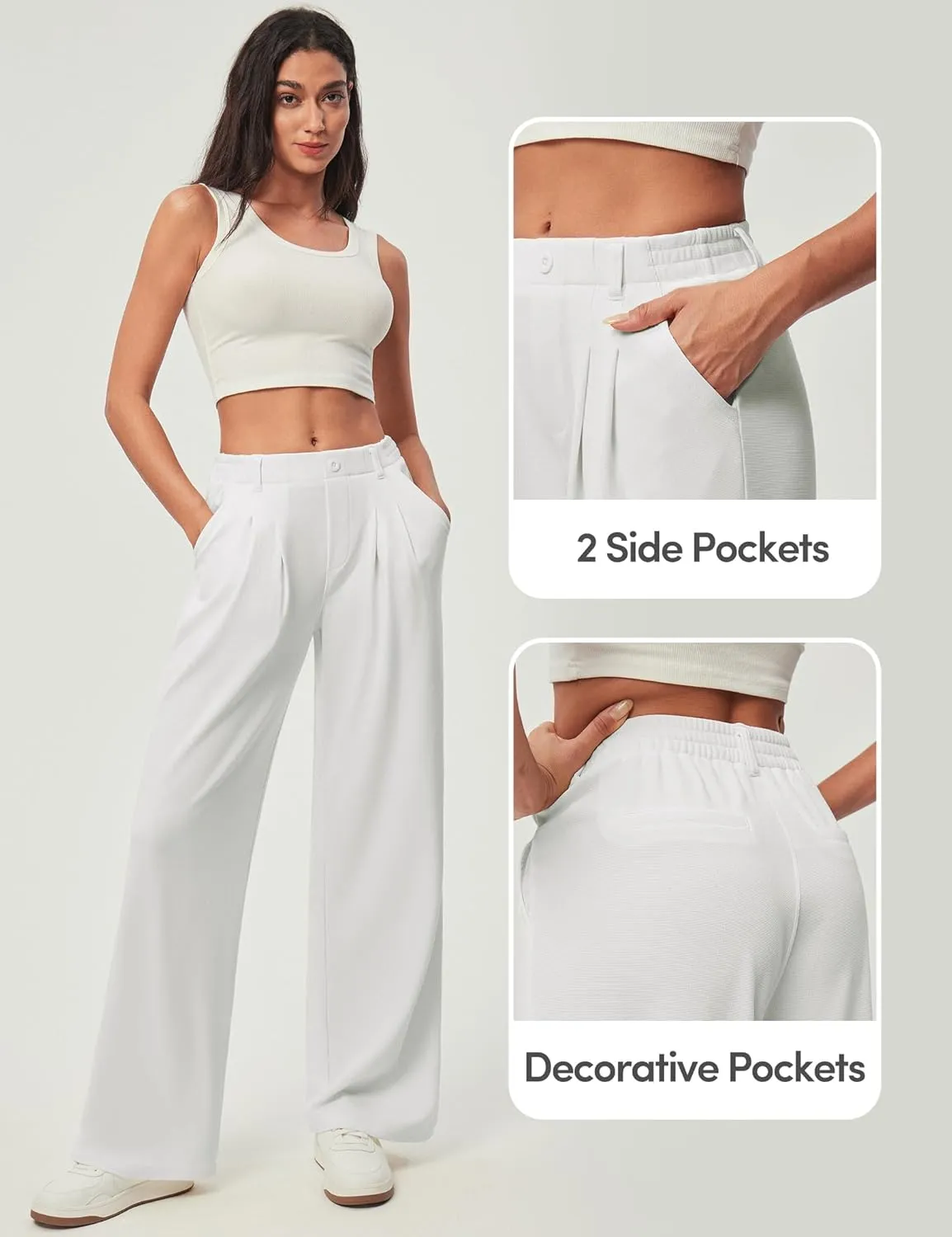 IUGA Wide Leg Pants Woman Pull on Stretchy Work Dress Pants High Waisted Business Casual Trousers Slacks 26''/28''