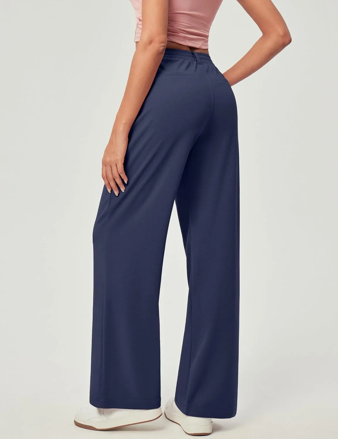 IUGA Wide Leg Pants Woman Pull on Stretchy Work Dress Pants High Waisted Business Casual Trousers Slacks 26''/28''