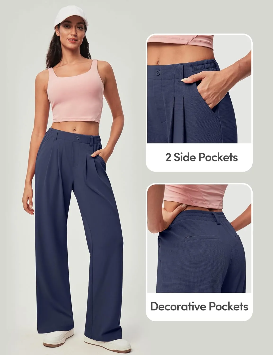 IUGA Wide Leg Pants Woman Pull on Stretchy Work Dress Pants High Waisted Business Casual Trousers Slacks 26''/28''
