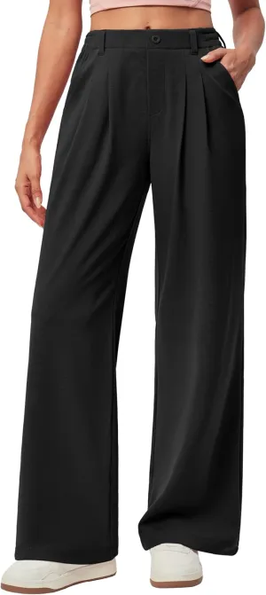 IUGA Wide Leg Pants Woman Pull on Stretchy Work Dress Pants High Waisted Business Casual Trousers Slacks 26''/28''