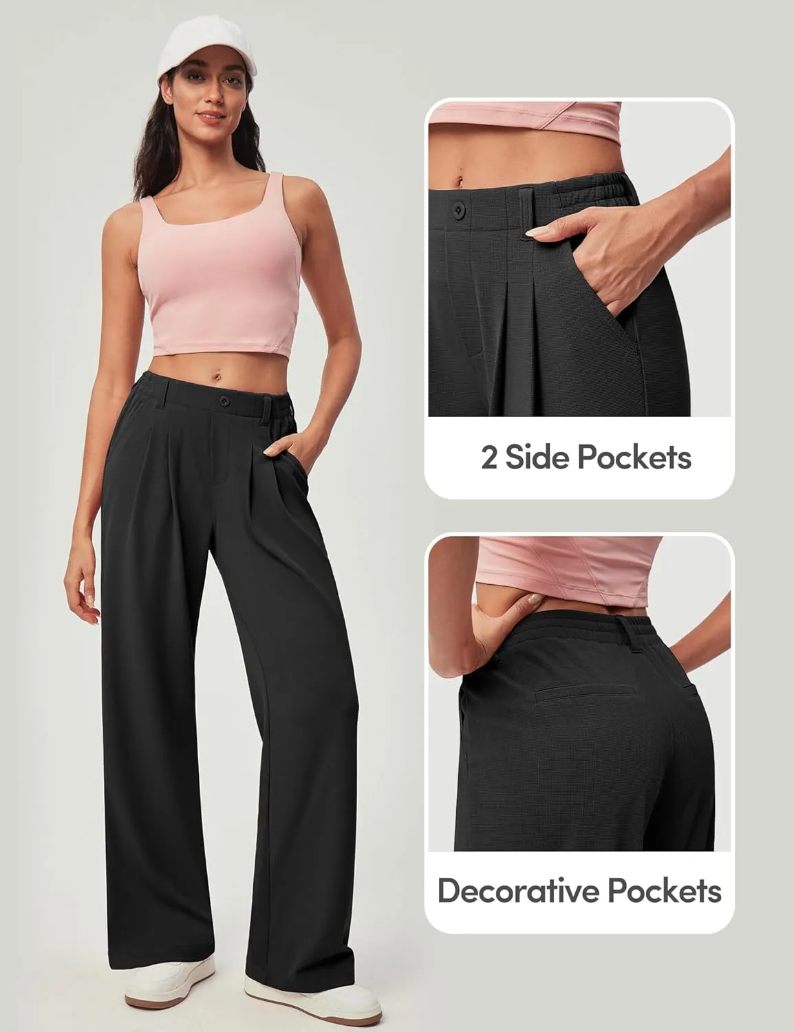 IUGA Wide Leg Pants Woman Pull on Stretchy Work Dress Pants High Waisted Business Casual Trousers Slacks 26''/28''