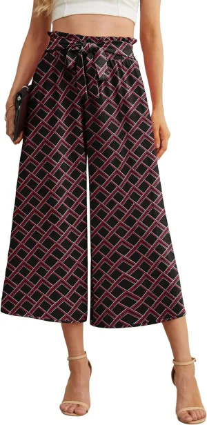 IWOLLENCE Women Flowy Loose Wide Leg Pant Summer Beach Casual Trousers high Waist Adjustable Knot Business Work Casual Pants