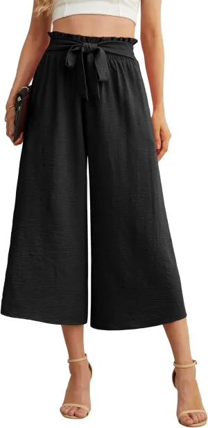 IWOLLENCE Women Flowy Loose Wide Leg Pant Summer Beach Casual Trousers high Waist Adjustable Knot Business Work Casual Pants