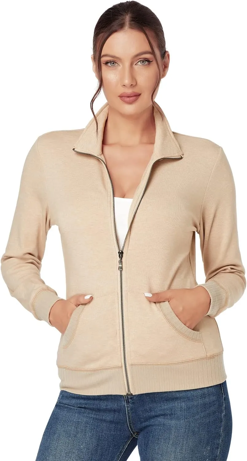 J.Corrine Women's Zip up Sweatshirts Jacket Stand Collar Long Sleeve Running Track Jacket with Pockets