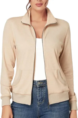 J.Corrine Women's Zip up Sweatshirts Jacket Stand Collar Long Sleeve Running Track Jacket with Pockets