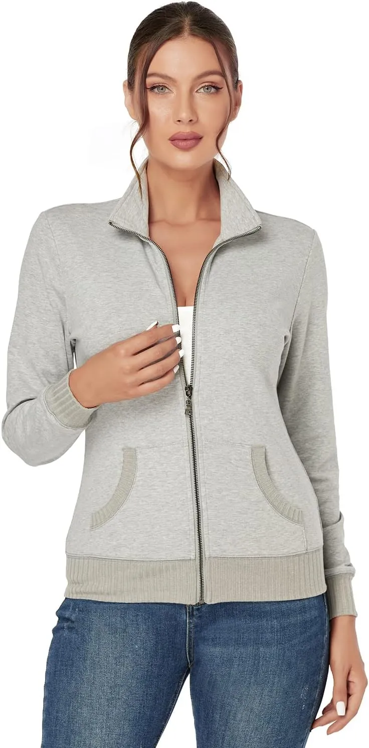 J.Corrine Women's Zip up Sweatshirts Jacket Stand Collar Long Sleeve Running Track Jacket with Pockets