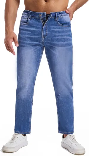 Jeans for Short Men 27" Original Straight Taper Fit Short Length Casual Stretch Denim Pants AT01