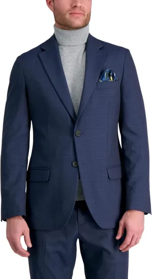 J.M. Haggar Men's JMH Premium Stretch Tailored Fit Suit Separate Pants, Blue Windowpane-Jacket, 46 Tall