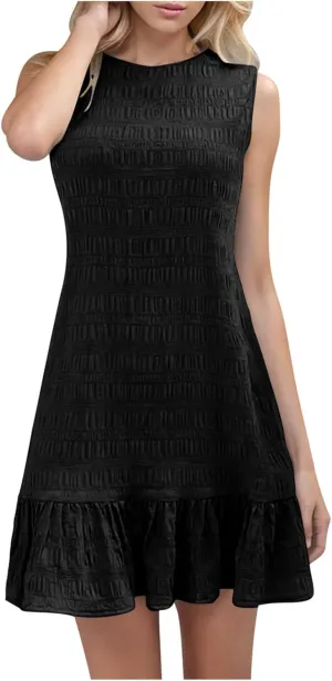 JOAU Summer Dresses for Women 2025 Casual Sleeveless Round Neck Tank Mini Short Dress A-Line Pleated Ruffle Ruched Sundress