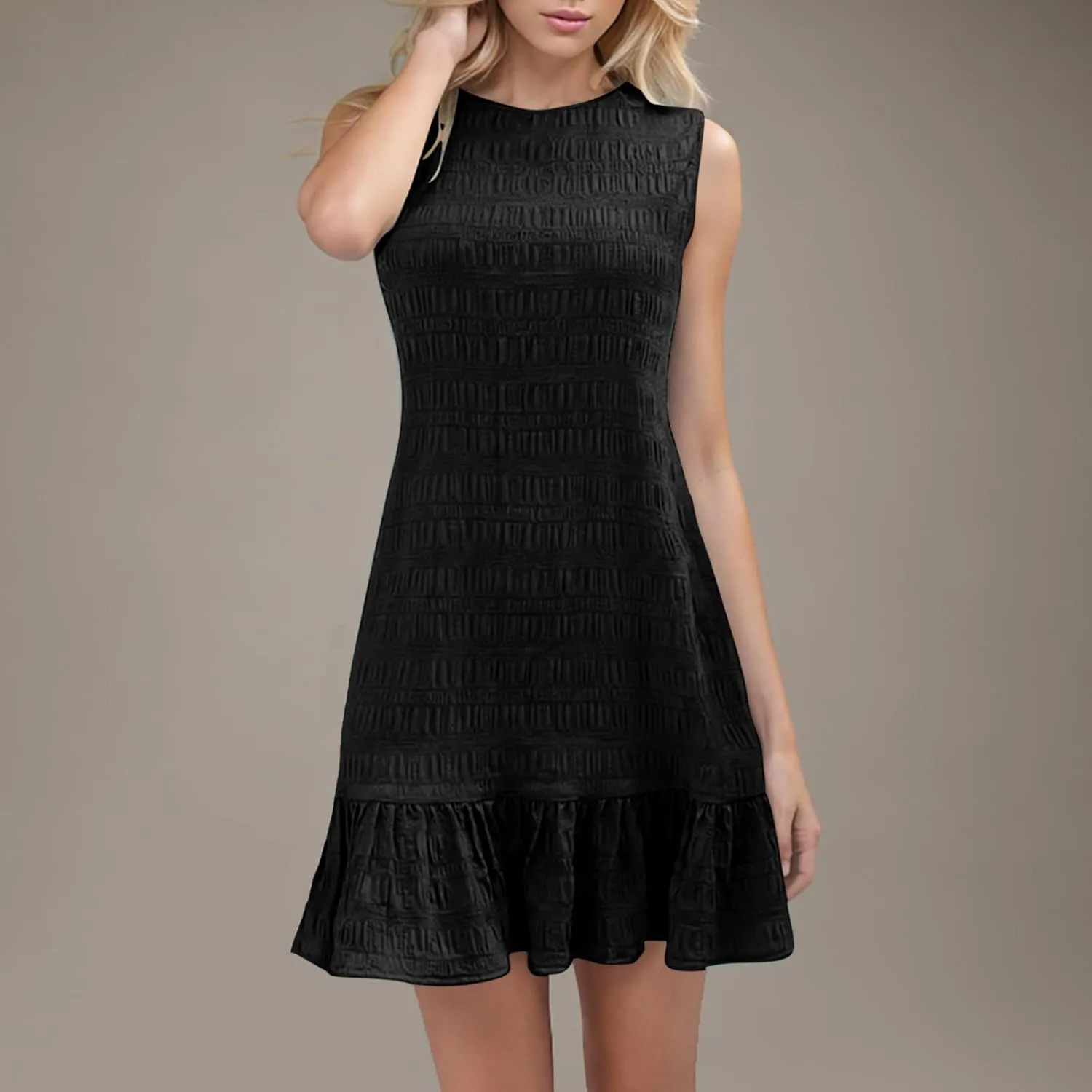 JOAU Summer Dresses for Women 2025 Casual Sleeveless Round Neck Tank Mini Short Dress A-Line Pleated Ruffle Ruched Sundress
