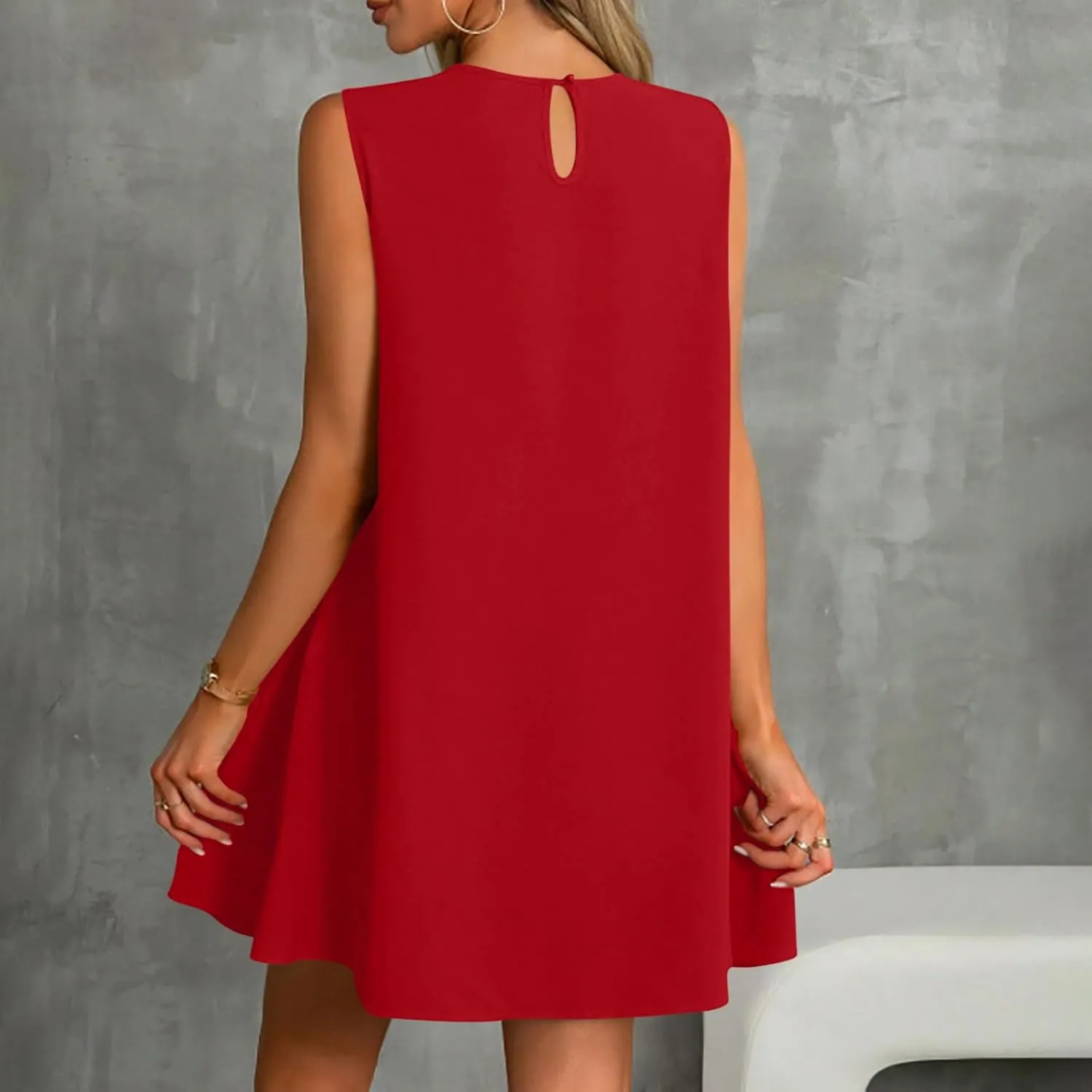 JOAU Summer Dresses for Women 2025 Crew Neck Sleeveless Keyhole Back Beach Sundress Casual Flowy Ruffle Hem Mini Tank Dress