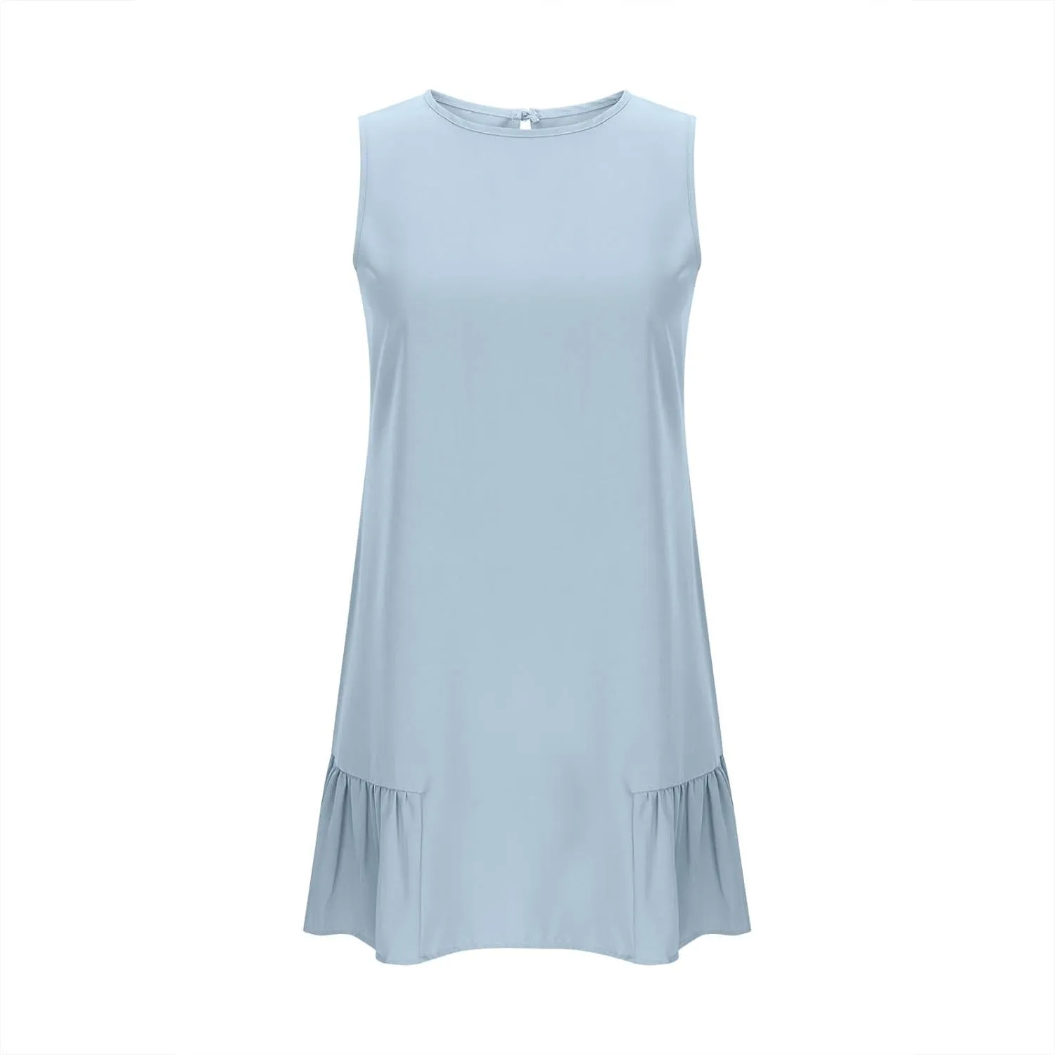JOAU Summer Dresses for Women 2025 Crew Neck Sleeveless Keyhole Back Beach Sundress Casual Flowy Ruffle Hem Mini Tank Dress