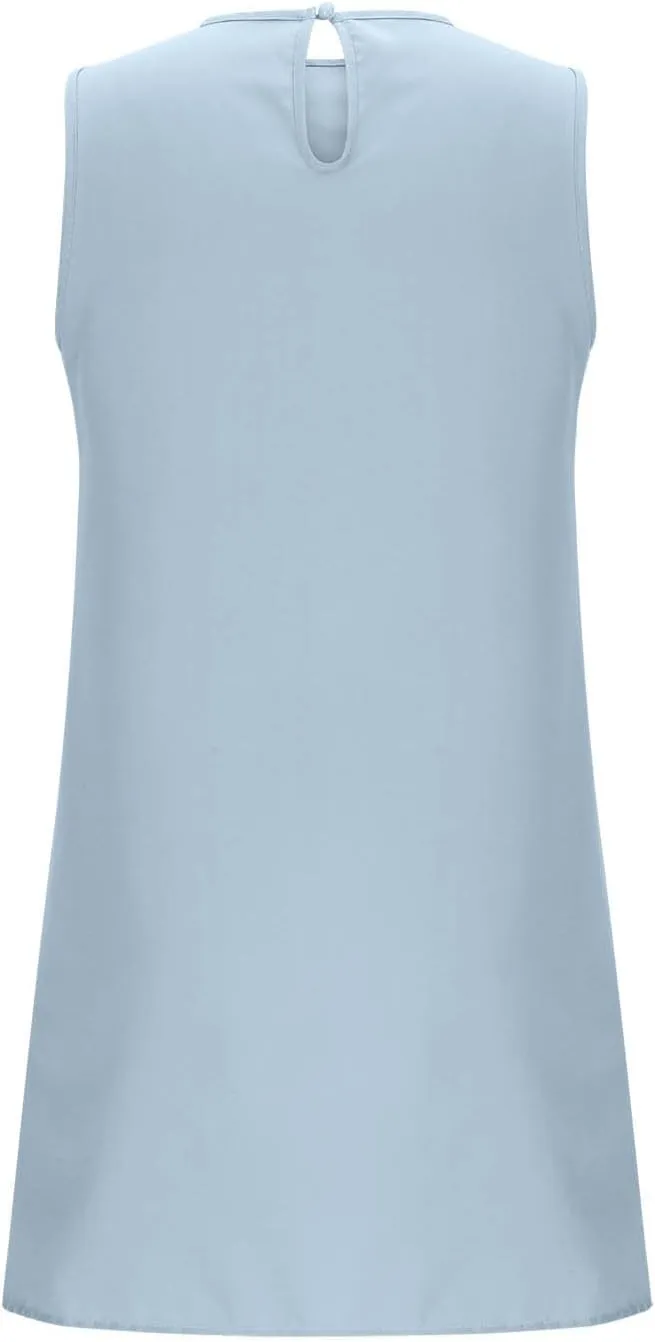 JOAU Summer Dresses for Women 2025 Crew Neck Sleeveless Keyhole Back Beach Sundress Casual Flowy Ruffle Hem Mini Tank Dress