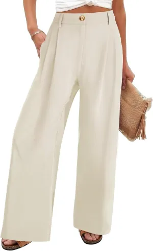 JURIS Women's High Waisted Wide Leg Formal Pants Elasticized Waist Back Casual Pants Business Work Suit Pants