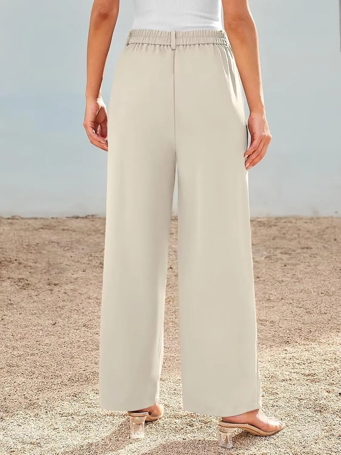 JURIS Women's High Waisted Wide Leg Formal Pants Elasticized Waist Back Casual Pants Business Work Suit Pants