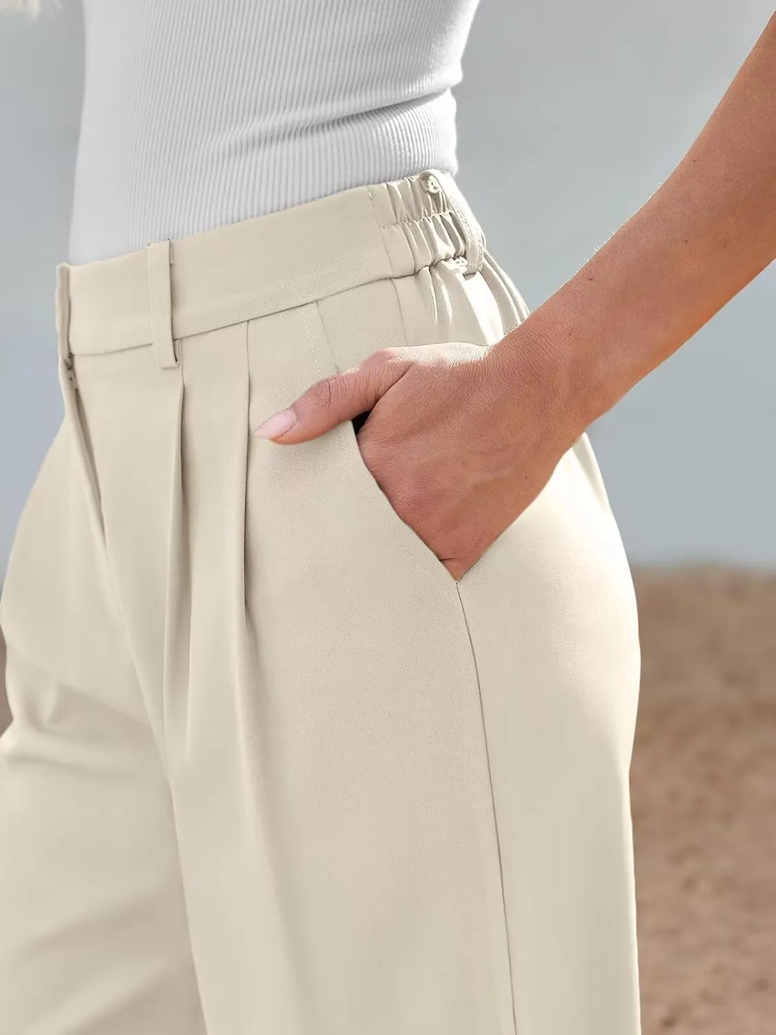 JURIS Women's High Waisted Wide Leg Formal Pants Elasticized Waist Back Casual Pants Business Work Suit Pants