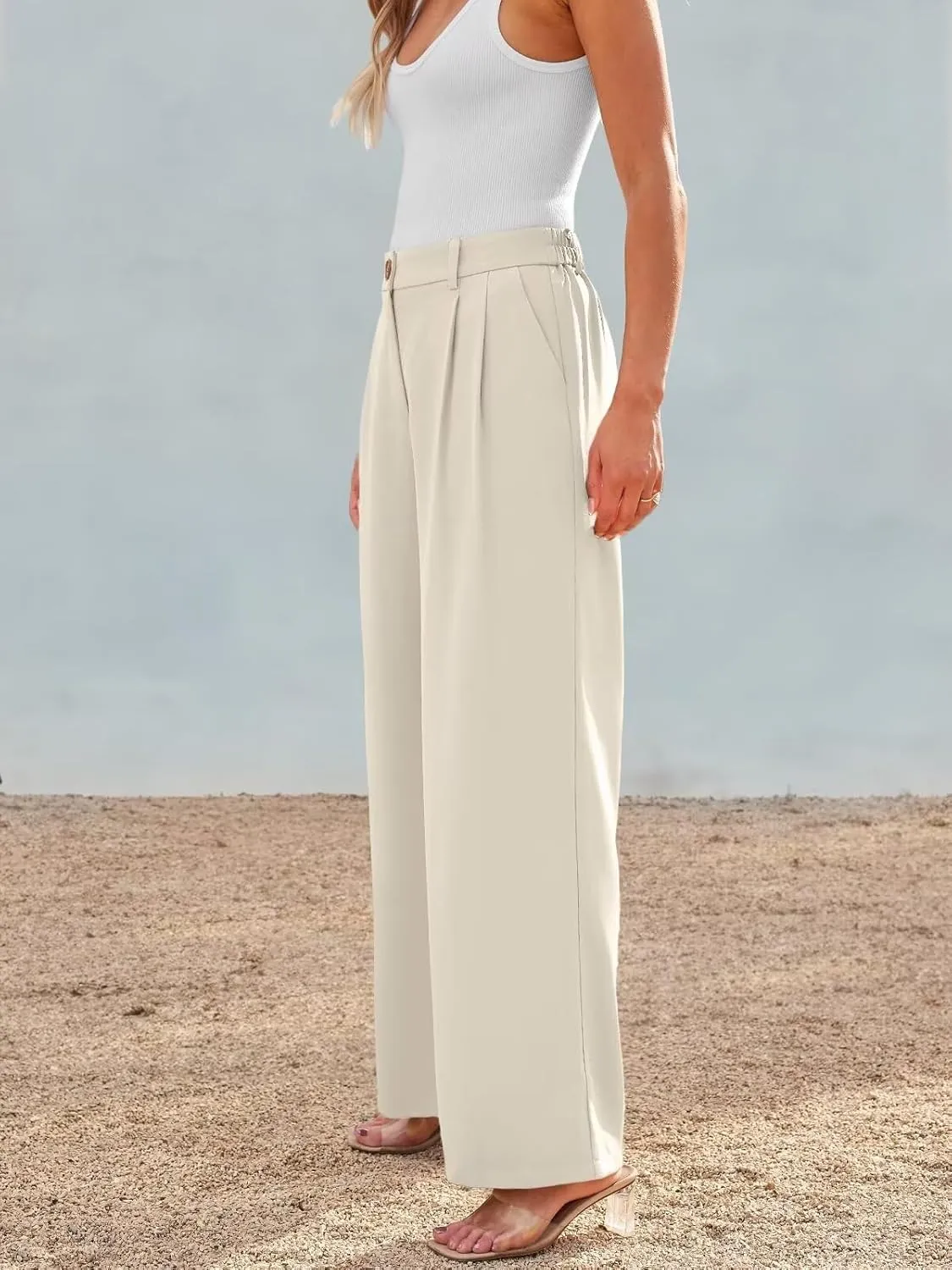 JURIS Women's High Waisted Wide Leg Formal Pants Elasticized Waist Back Casual Pants Business Work Suit Pants