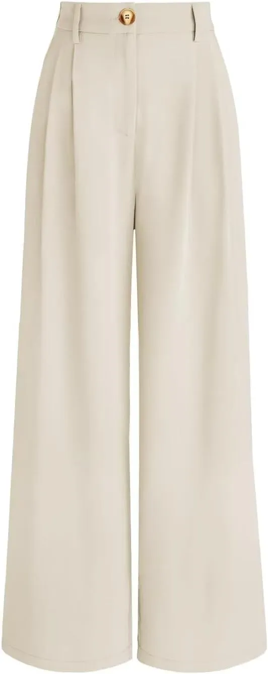 JURIS Women's High Waisted Wide Leg Formal Pants Elasticized Waist Back Casual Pants Business Work Suit Pants