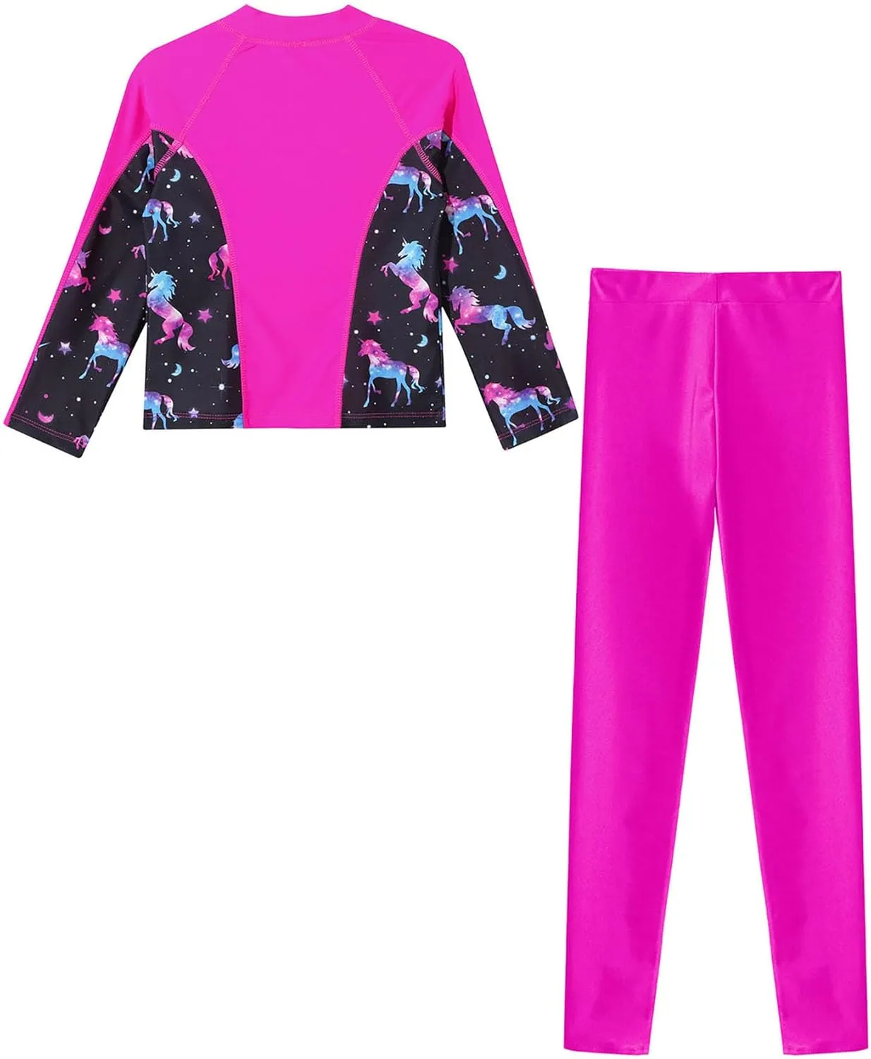 Kids Girls Rash Guard Swimsuit Long Sleeve Swim Tops with Long Pants 2 Piece Bathing Suit