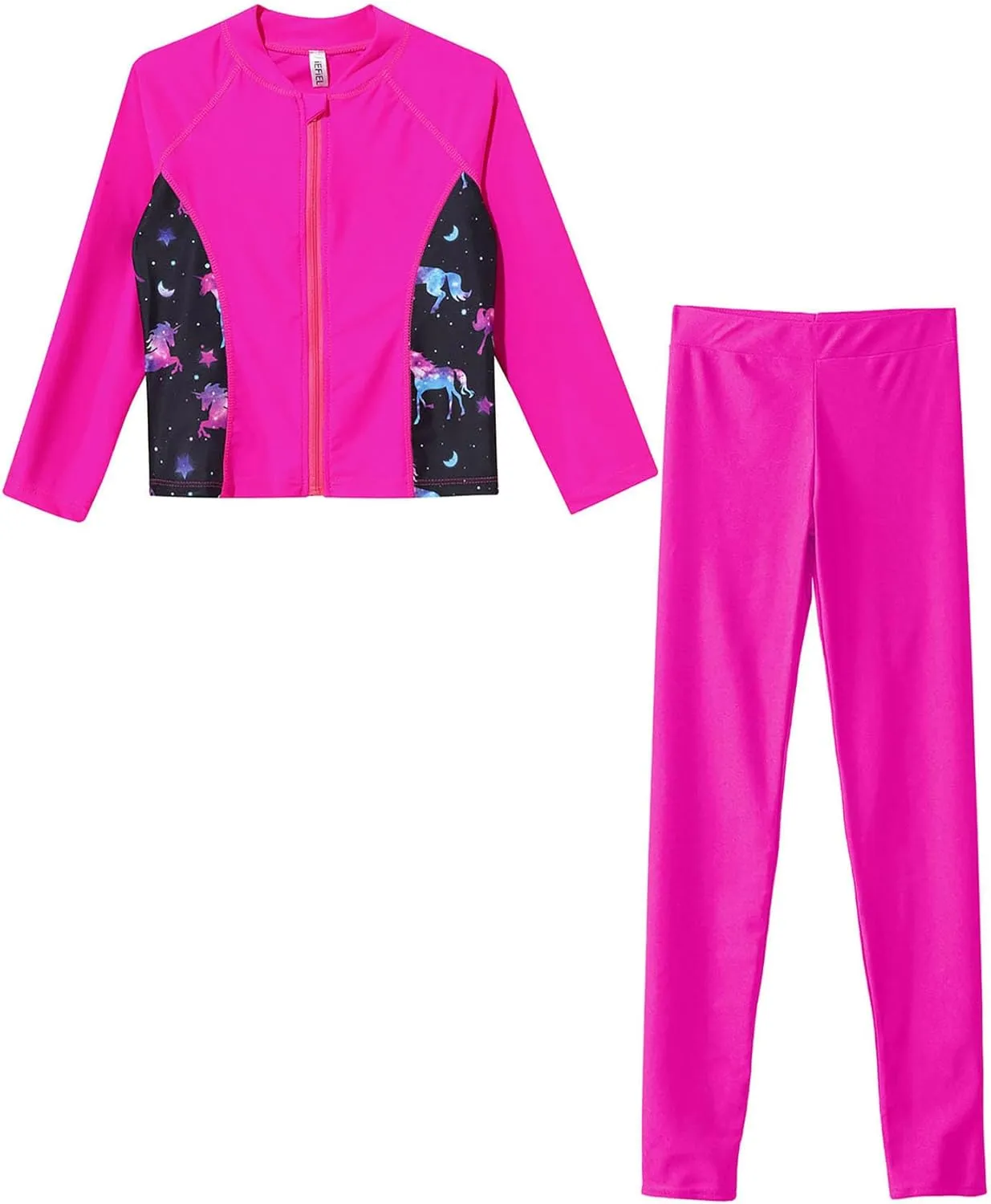 Kids Girls Rash Guard Swimsuit Long Sleeve Swim Tops with Long Pants 2 Piece Bathing Suit