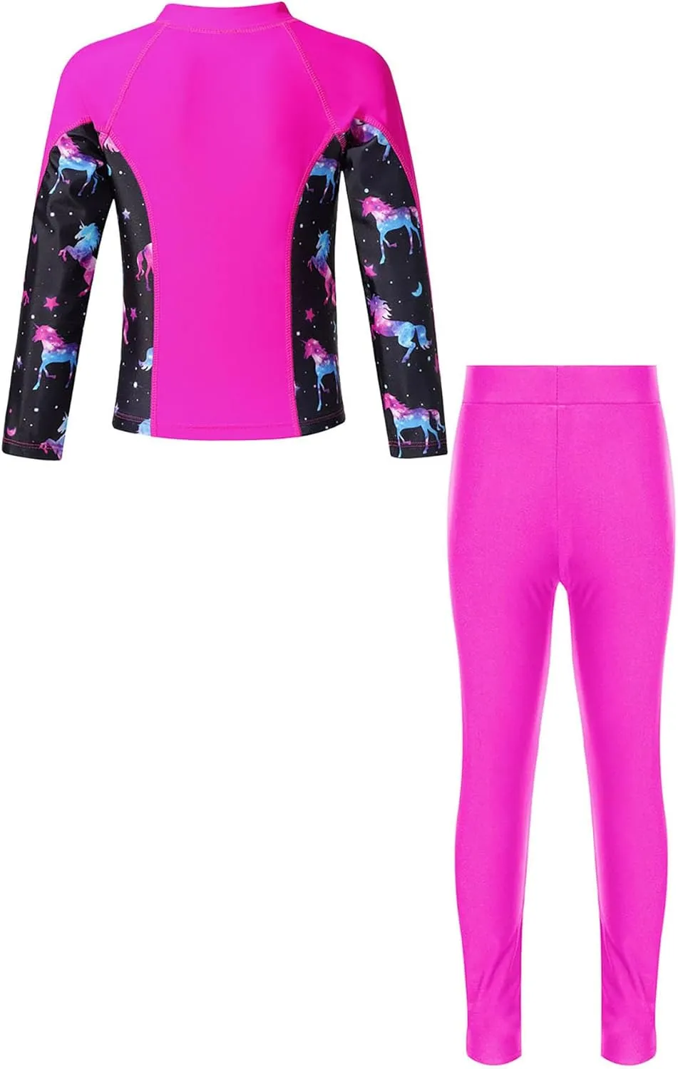 Kids Girls Rash Guard Swimsuit Long Sleeve Swim Tops with Long Pants 2 Piece Bathing Suit
