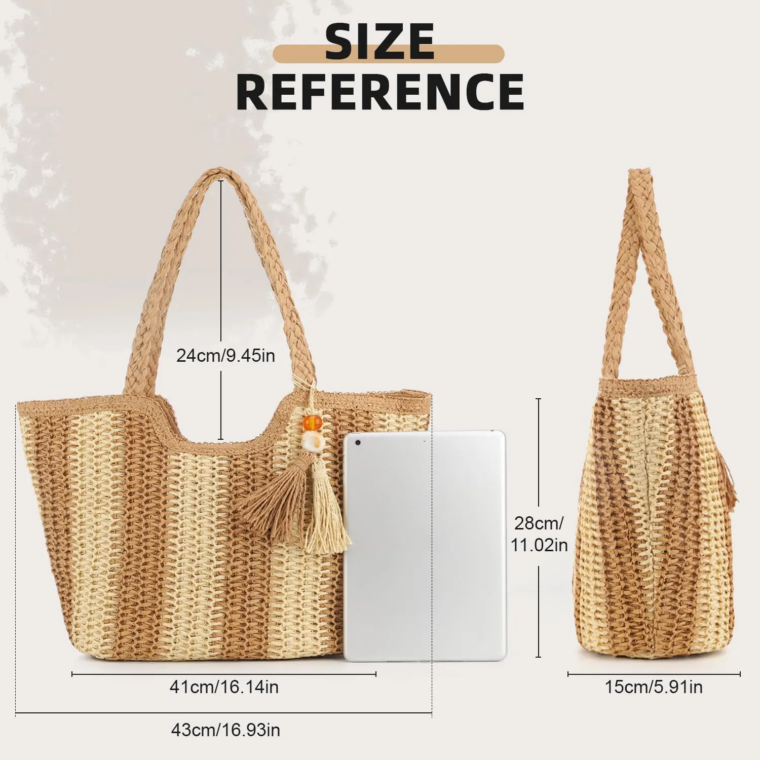 KUANG! Womens Straw Bags Beach Tote Bag Handwoven Hobo Bag Large Summer Beach Straw Bag