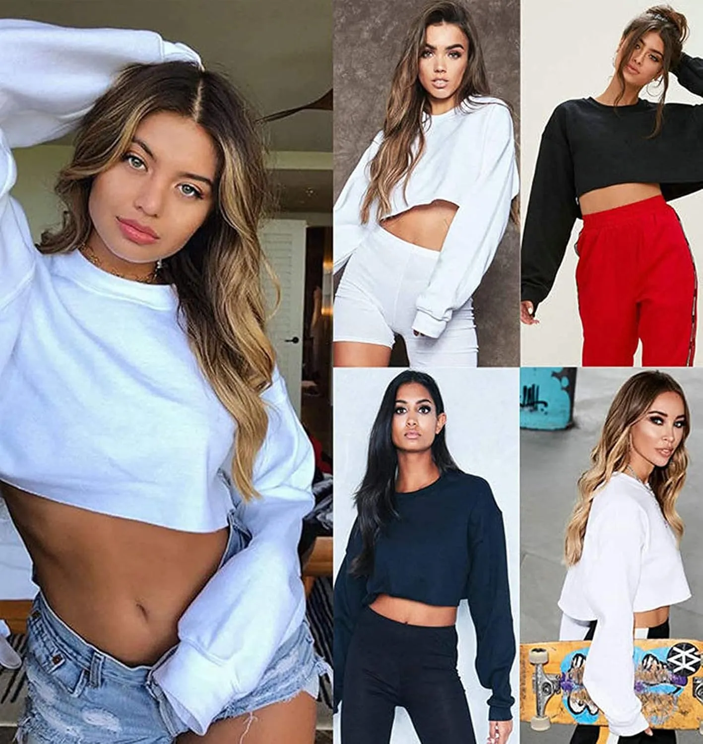 Kyerivs Casual Crop Sweatshirt for Women Crewneck Cropped Shirts Workout Long Sleeve Crop Tops