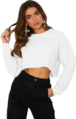 Kyerivs Casual Crop Sweatshirt for Women Crewneck Cropped Shirts Workout Long Sleeve Crop Tops