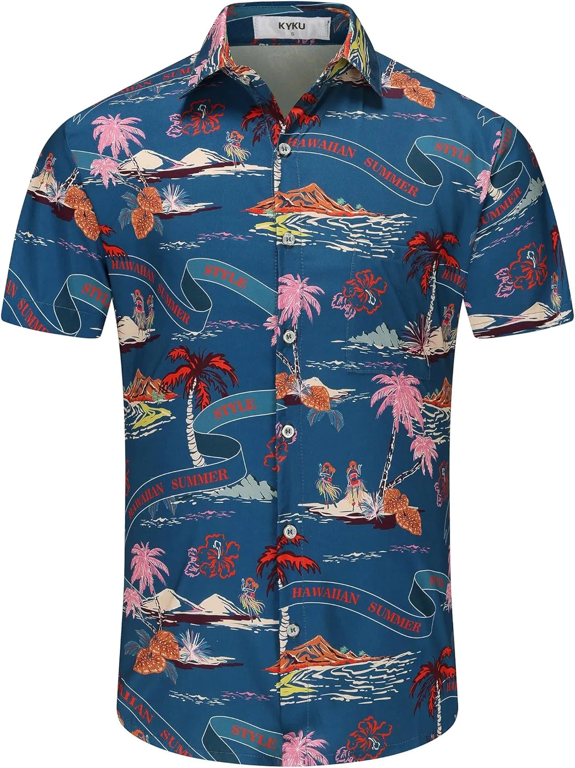 KYKU Hawaiian Shirt for Men - Funny Vacation Tropical Beach Shirts Short Sleeve Button Down Summer Clothes with Pockets