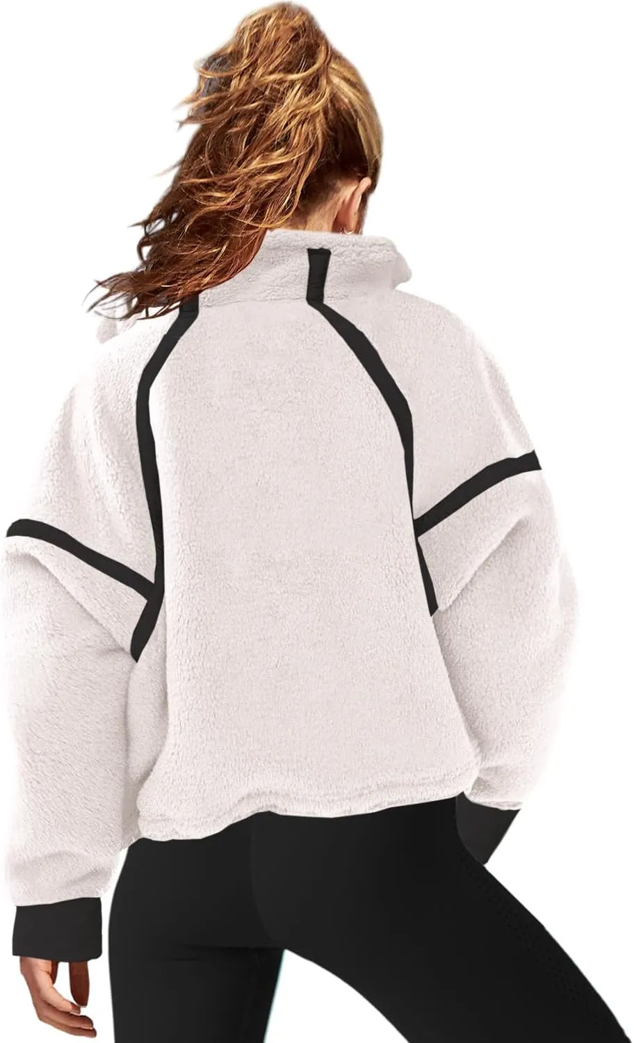 LAMISSCHE Half Zip Sweatshirt Women Oversized Sherpa Jacket V Neck Fleece Pullover Hoodie with Pockets