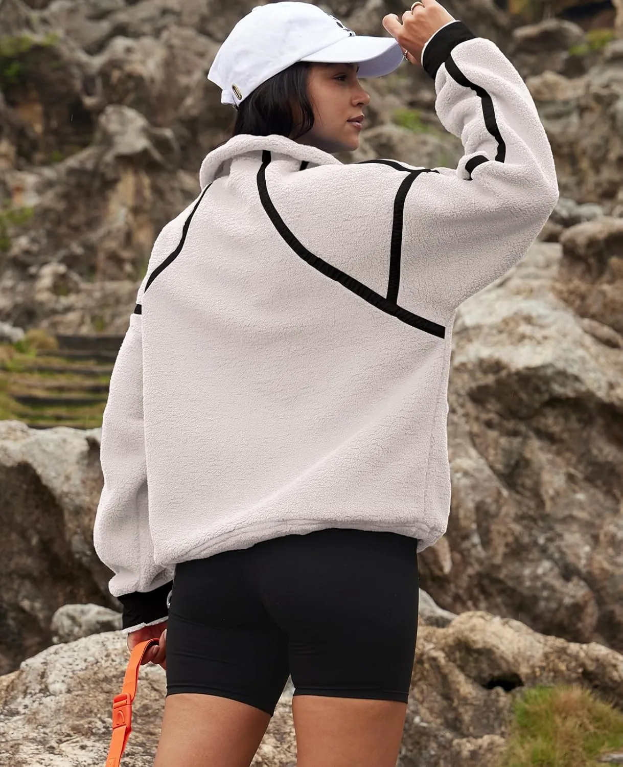 LAMISSCHE Half Zip Sweatshirt Women Oversized Sherpa Jacket V Neck Fleece Pullover Hoodie with Pockets
