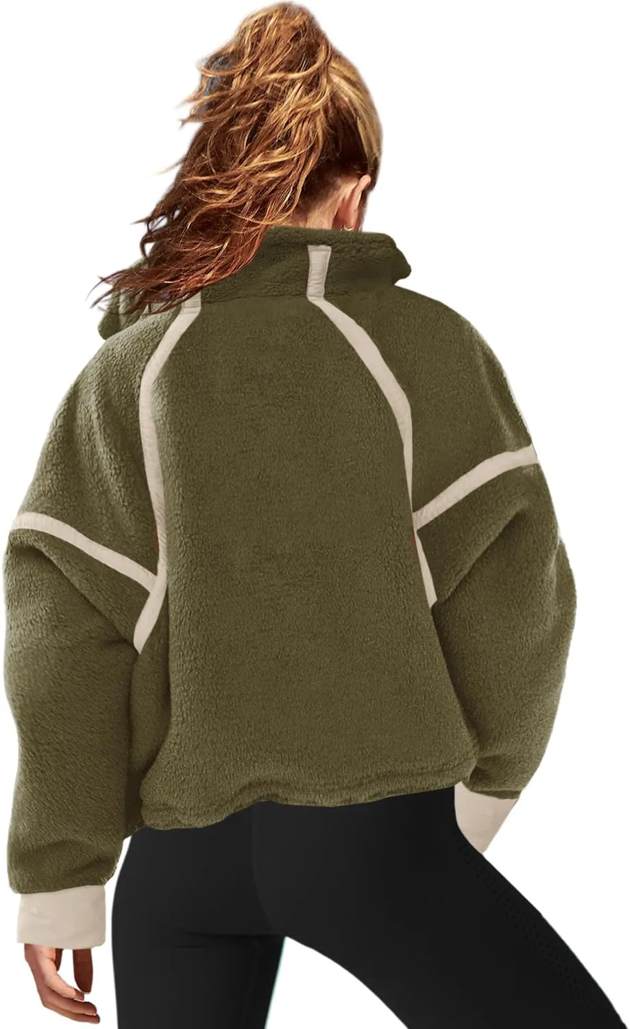 LAMISSCHE Half Zip Sweatshirt Women Oversized Sherpa Jacket V Neck Fleece Pullover Hoodie with Pockets