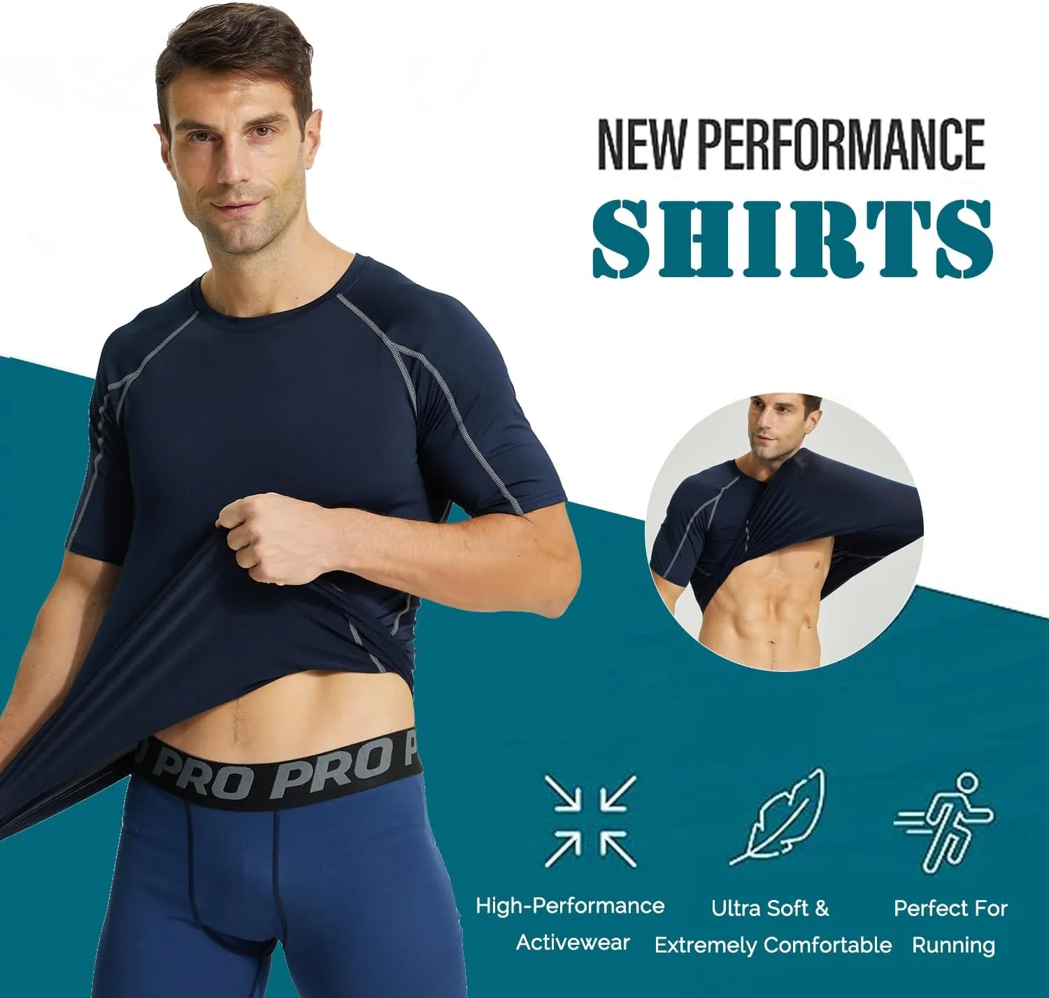 LANBAOSI 3 Pack Men's Compression Shirts Short Sleeve Compression Base Layer Cool Dry Athletic Undershirt Workout T Shirt