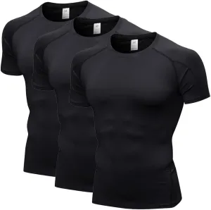 LANBAOSI 3 Pack Men's Compression Shirts Short Sleeve Compression Base Layer Cool Dry Athletic Undershirt Workout T Shirt
