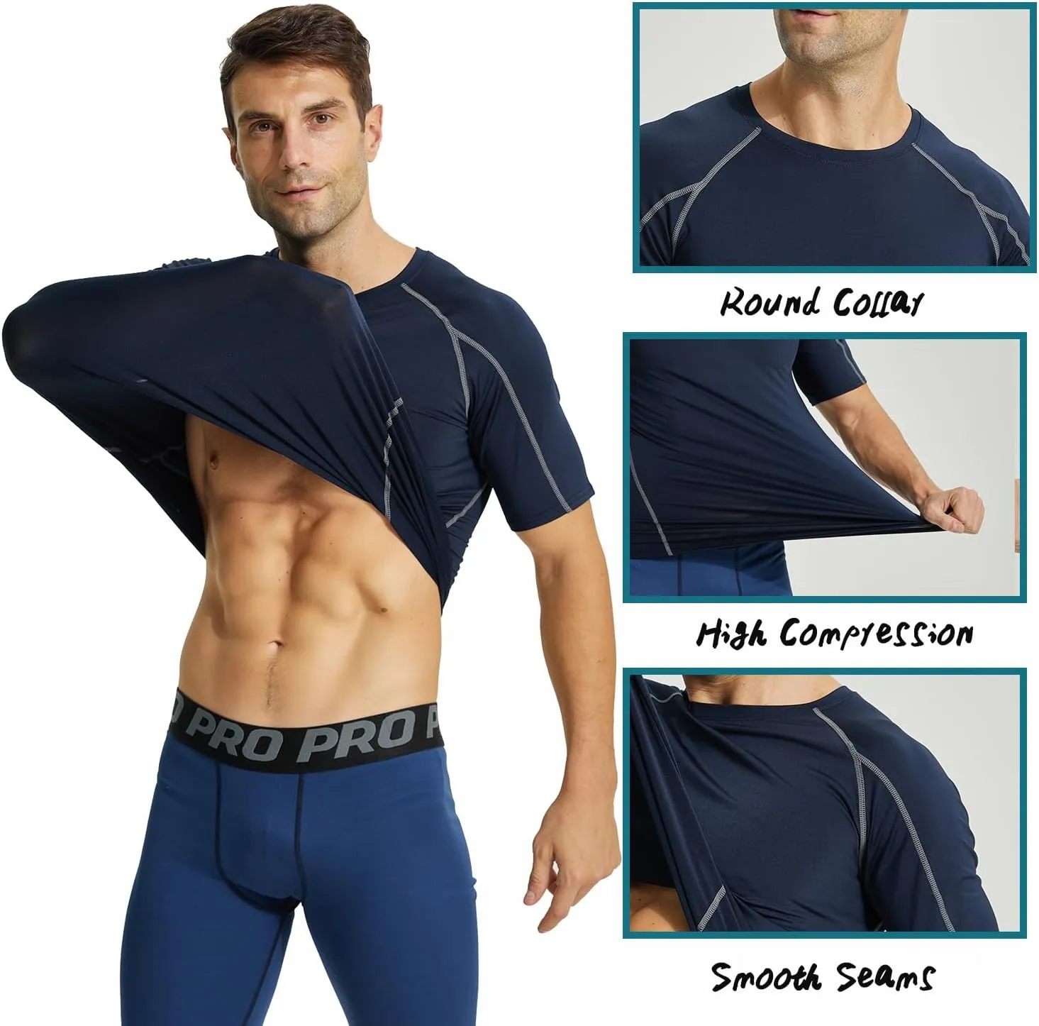LANBAOSI 3 Pack Men's Compression Shirts Short Sleeve Compression Base Layer Cool Dry Athletic Undershirt Workout T Shirt